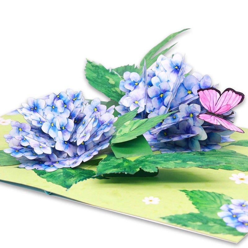 Liif Hydrangea Blossoms Butterfly 3D Greeting Pop Up Mother's Day Card, Spring, Summer, Anniversary, Fathers Day, Get Well, Thinking Of You,With Message Note & Envelop,Large Size 8x6 Inch - Image 5